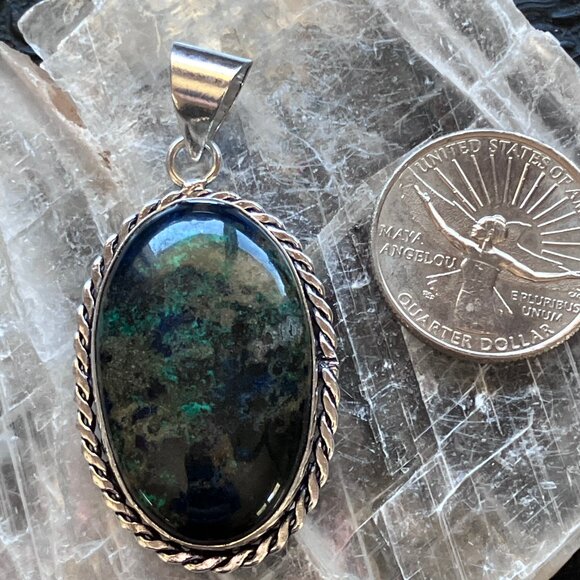 Azurite and Malachite Crystal Stone Jewelry Pendant - Picture 7 of 8